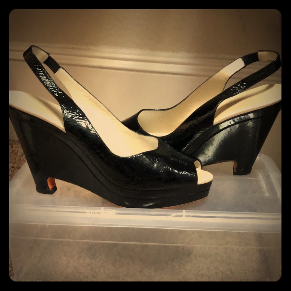 Jil Sander Leather Patent wedge slingbacks